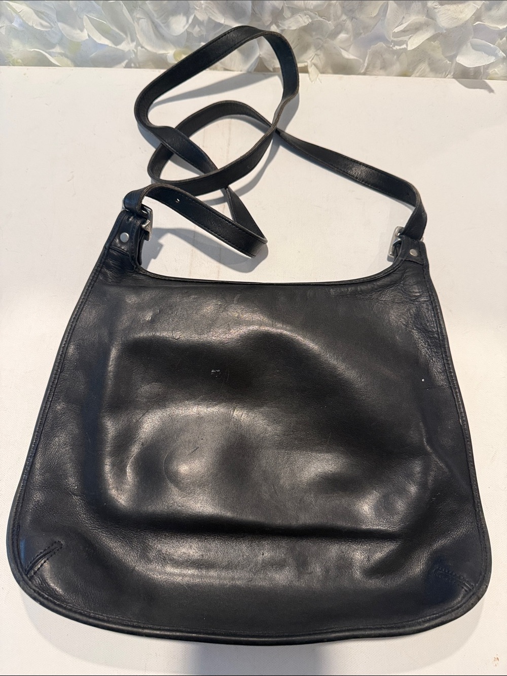 Coach vintage Black Leather Crossbody Bag with Silver-Tone Accents